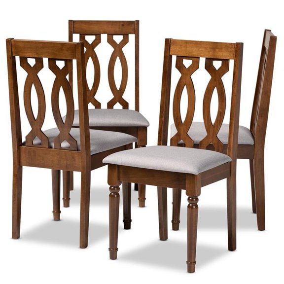 Bowery Hill Gray Fabric Walnut Finished 4-Piece Wood Dining Chair Set