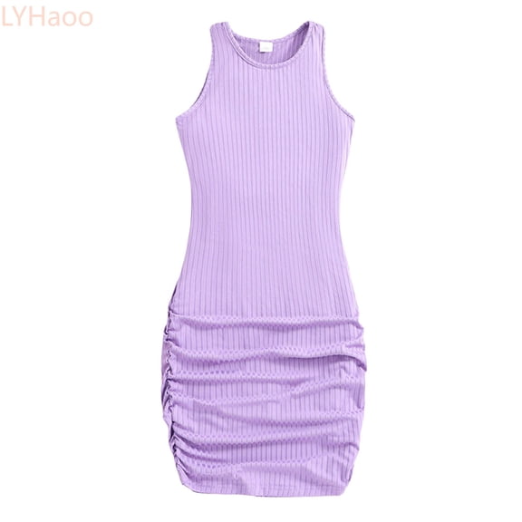 LYHaoo Kids Children Girls Summer Sleeveless Solid Color Princess Dress Casual Dress For Girls,Girls A-Line Dresses Sizes 9-10 Years Purple