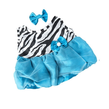 Turquoise Zebra Print Dress with Bow for 14 -18 Stuffed Animals Plush Toy Outfit