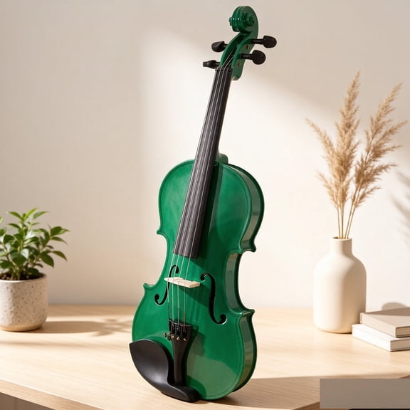 EDOEMSE Acoustic Violin Set 4/4 Full Size Green Finish Basswood Construction Violin Case Bow and Rosin Included