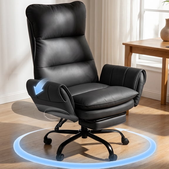 Patbrela Big and Tall Office Chair, PU Leather Swivel Desk Chair Ergonomic Computer Chairs with Adjustable Armrests, Black