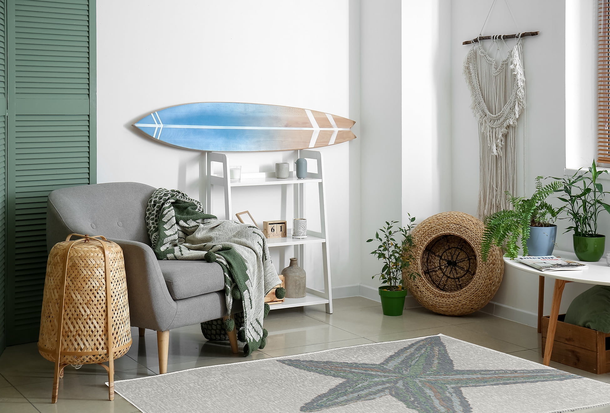 Simply Daisy 4' x 6' Large Starfish Nautical Chenille Rug, Pretty Grey