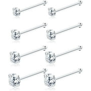XELPARUC Jewelry Nose Rings Sterling Silver CZ Simulated Diamond Micro Nose Studs 20G (Set of 8)