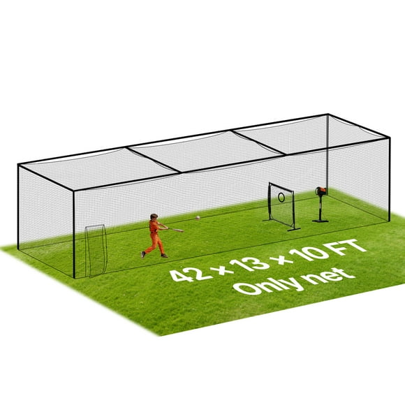 VEVOR Baseball Batting Cage, 41.7 x 12.8 x 10.1 FT Freestanding Portable Batting Cage, Hitting Cages with 30-Ply Knotted HDPE & Carabiner Hooks, Battings Cages Netting for Indoor, Outdoor (NET ONLY)