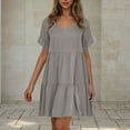 thumbnail image 2 of Summer Fashion Dresses for Womens 2025 Plus Size Casual Solid Color V-Neck Pullover Short Sleeve Top Short Skirt Dress, 2 of 8