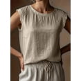 thumbnail image 5 of Women'S Crew Neck Casual Cap Sleeve Tops Lace Patchwork Basic Summer Loose Fit Blouse Color M, 5 of 7