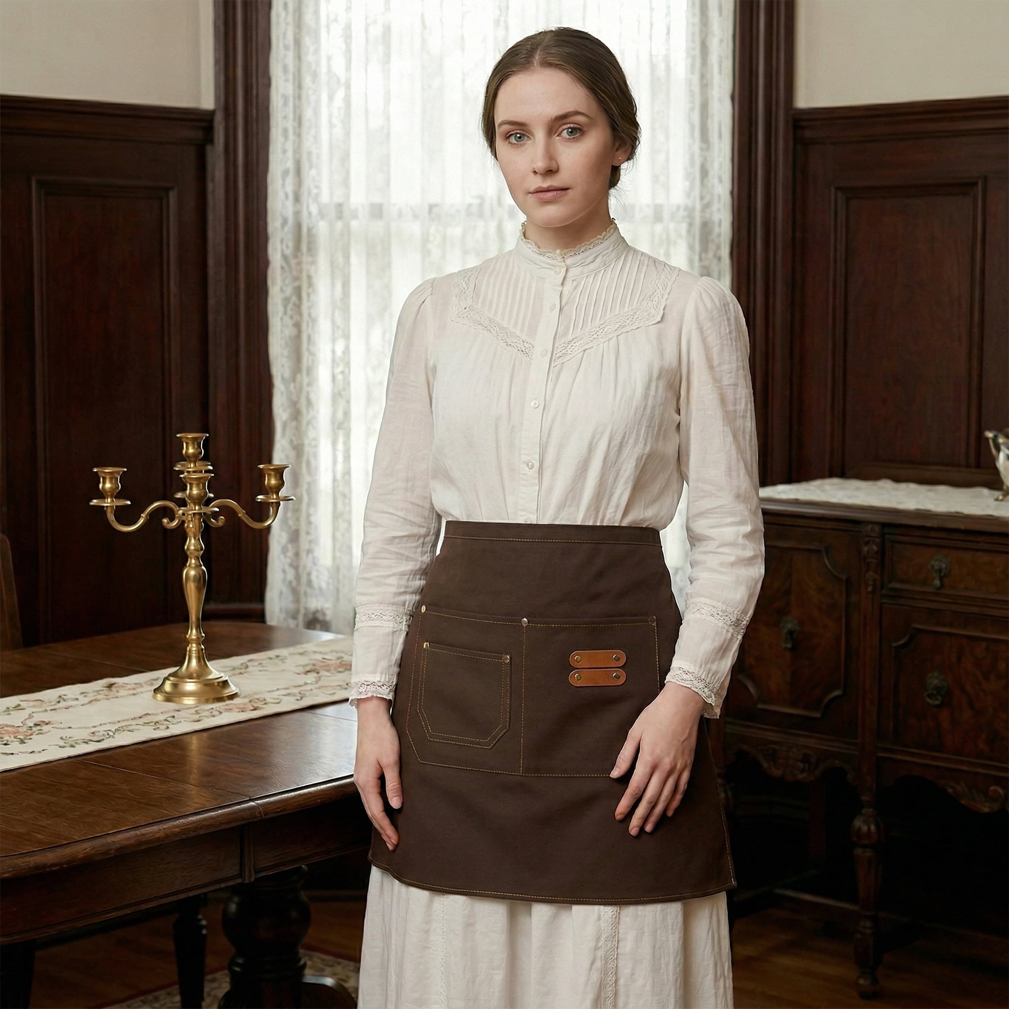 Unique Bargains Water-resistant Kitchen Apron with Pockets for Home and Kitchen Dark Brown