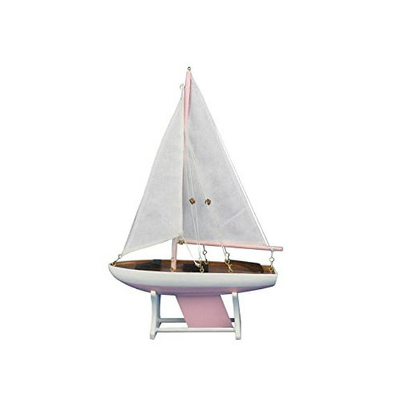 HANDCRAFTED NAUTICAL D√âCOR Wooden Decorative Sailboat Model 12" - Pink Model Boat