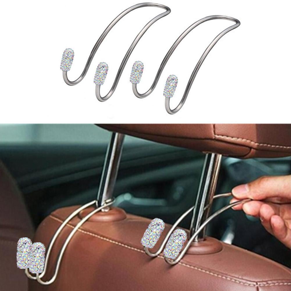 Silvery Strong Universal Stainless Steel Car Headrest Hooks Car Seat Hanger Hooks for Purses & Grocery Bag 4 Pack Bling Car Hooks for Bags 