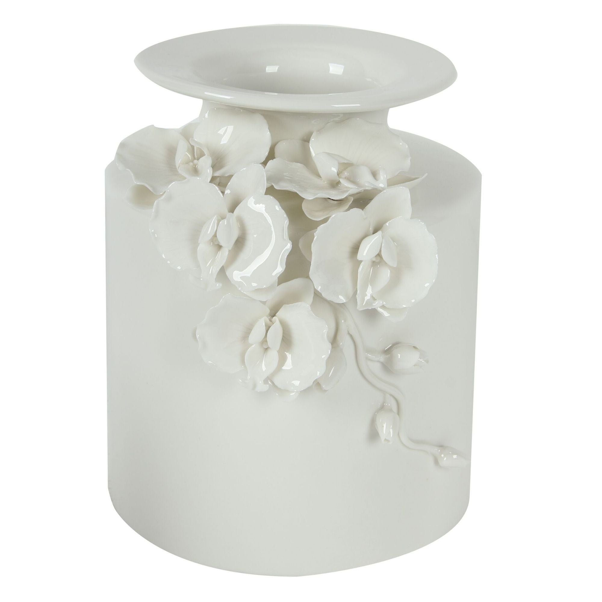 8.75" Milky White Glossy Finish Seaford Floral Pot Vase