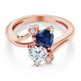 thumbnail image 3 of Gem Stone King 18K Rose Gold Plated Silver Blue Created Sapphire White Moissanite Ring for Women (1.63 Cttw, Heart Shape 6MM, Gemstone September Birthstone, Size 7), 3 of 6