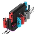 thumbnail image 4 of Soporte de pared RGB para Switch con cargador Joy-Cons, soporte para Switch / OLED con 15 modos de iluminación, cargador para 4 mandos, 2 puertos USB y 10 ranuras para tarjetas, 4 of 7