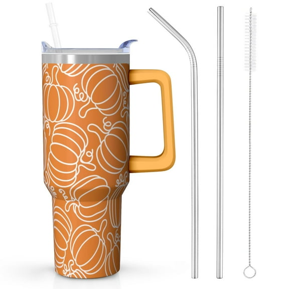 Fall 40 oz Tumbler with Lid Handle and Straw Thanksgiving Pumpkin Stainless Steel Double Walled Insulated Cup autumn Travel Mug Water Bottle Gifts for Men and Women (1PC)