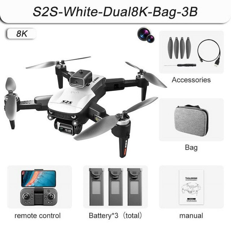 S2S Drone 8K HD Professional Brushless Drones 8K HD Aerial Photography Dual  Camera Obstacle Avoidance Quadrotor UVA, Optical Flow Remote Control