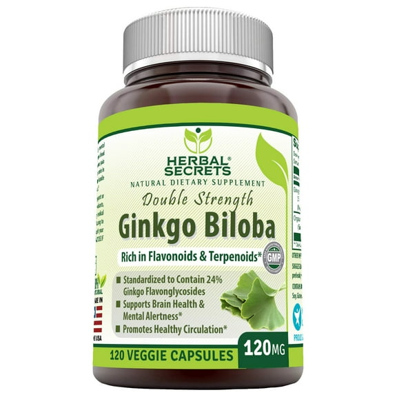Herbal Secrets Ginkgo Biloba Double Strength 120 Mg Per Serving 120 Veggie Capsules Supplement | Non-GMO | Gluten-Free | Made in USA | Suitable for Vegetarians