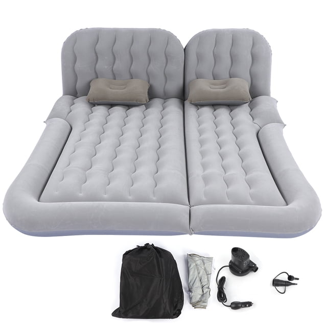 Colchón de viaje inflable multifunción 2 en 1, flocado de PVC, cojín de descanso para dormir suave para coche, SUV, gris