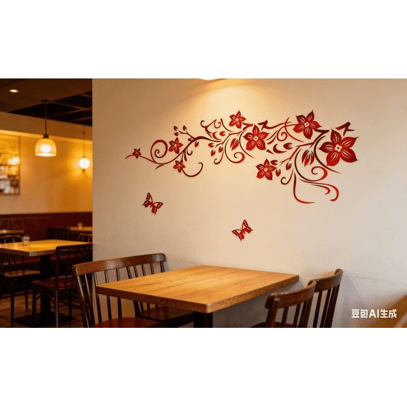 Vine Flower Butterfly Dark Red Wall Stickers Wall Decal for Living Room TV Background Wall Art Decors Decoration Window Thanksgiving Christmas