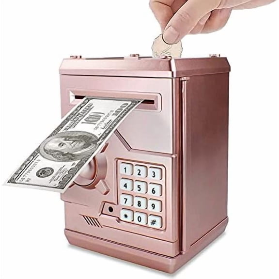Piggy Bank Electronic Mini ATM for Kids Baby Toy, Safe Coin Banks Money Saving Box Password Code Lock for Children,Boys Girls Best Gift (Rose Gold)