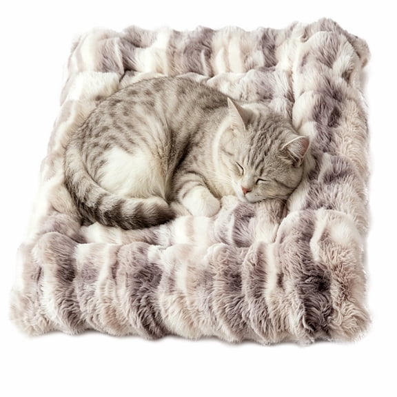Grey & White Cat Mat, Self-Warming Pet Bed, Soft Comfortable Pad, Anti-Slip Base, Foldable Robust Kitten Cozy Blanket, 23.6 x 15.7 in for Small Animals up to 15 lbs