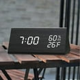 thumbnail image 3 of Wooden Digital Alarm Clock Triangle Electronic LED Time Display with Humidity & Temperature 3 Alarm Setting Adjustable Brightness Wood Made Voice Control Desk Clock for Bedroom Bedside Gift for Frien, 3 of 6