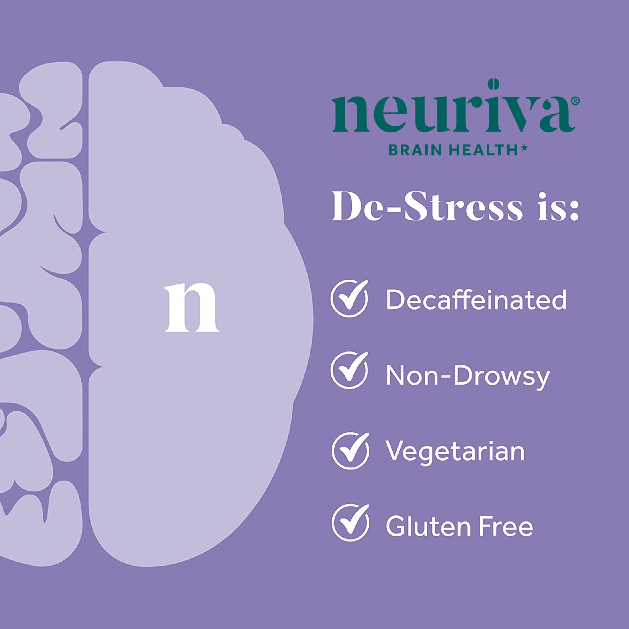 Neuriva De-Stress Brain Health Supplement (30 count), Brain Support With Clinically Proven Naturally Sourced Ingredients (Decaffeinated Coffee Cherry & Melon Concentrate)