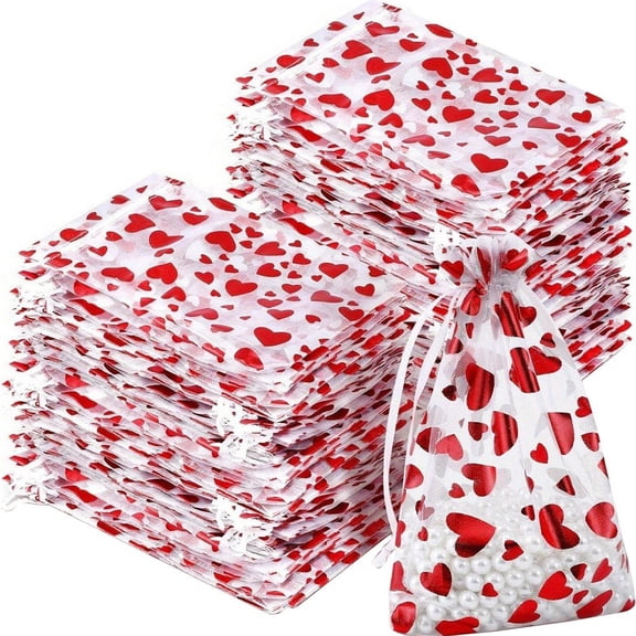 Valentines Day Organza Bags 100PCS Small Drawstring Organza Jewelry Pouches Mini Candy Mesh Bag Wedding Party Favor