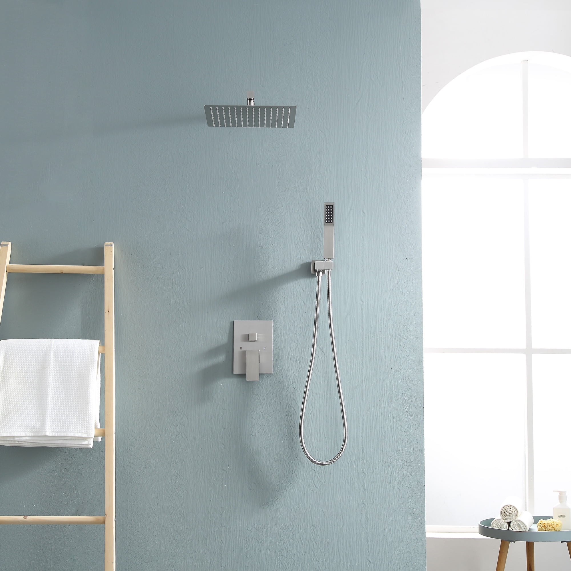 Kichae 12 inch Rain Mixer Shower Combo Set Wall Mounted Square Rain