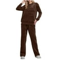 thumbnail image 2 of LEWKW Women's Velour 2 Piece Outfits Long Sleeve Crewneck Pullover And Pants Matching Sets Cozy Warm Soft Fleece Velvet Tracksuits Winter Loungewear, 2 of 9