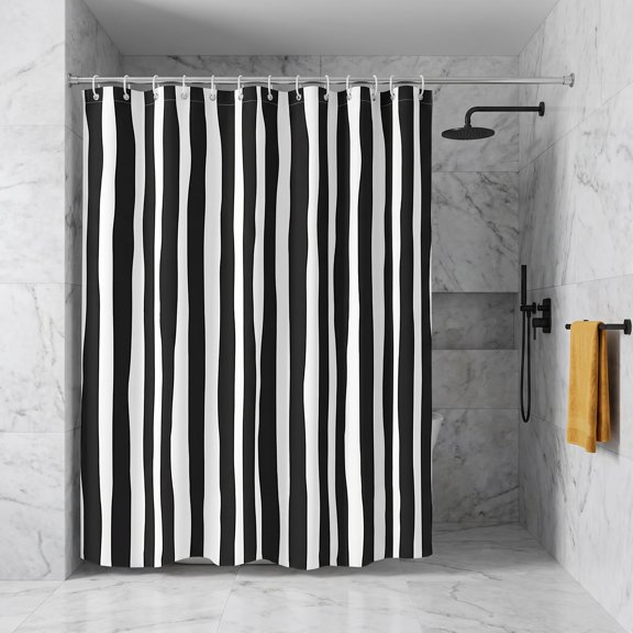 ZHANGLU vertical striped shower curtain black and white retro bathroom decoration 70.87x 72.87 inch waterproof polyester with 12 plastic hooks