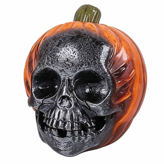 Pumpkin Skull Resin Figurine Spooky Halloween Desktop Ornament Vintage Indoor Halloween Home Decor, Horror Accent for Party, Haunted House & Unique Gift