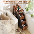 thumbnail image 2 of Eunos End Table with Charging Station, Narrow Long Nightstand with Open Shelf and 3 Fabric Drawer, Wood Grain Print, 2 of 8