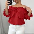 thumbnail image 6 of Womens One Shoulder Tops, Ruffle 3/4 Sleeve Shirts for Women Lightweight Casual Solid Color Dressy Blouses with Bows, 6 of 6