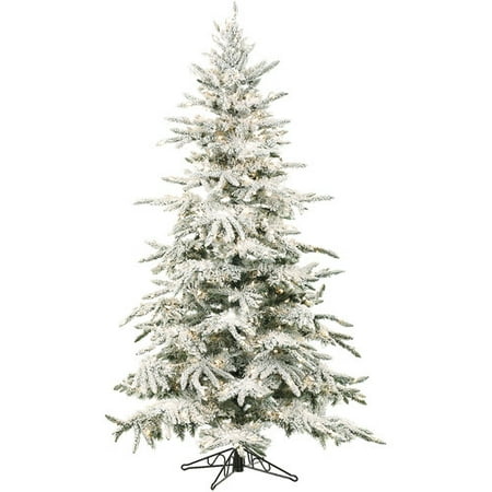 Mountain Christmas Tree - Fraser Hill Farm Pre-Lit 7.5' Mountain Pine Flocked Artificial Christmas Tree with Smart String Lighting
