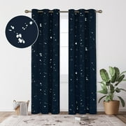 Deconovo Navy Blue Blackout Curtains Set of 2 Grommet Soundproof Curtains with Silver Dots Printed Bedroom Curtains and Drapes for Living Room 42x84 inch