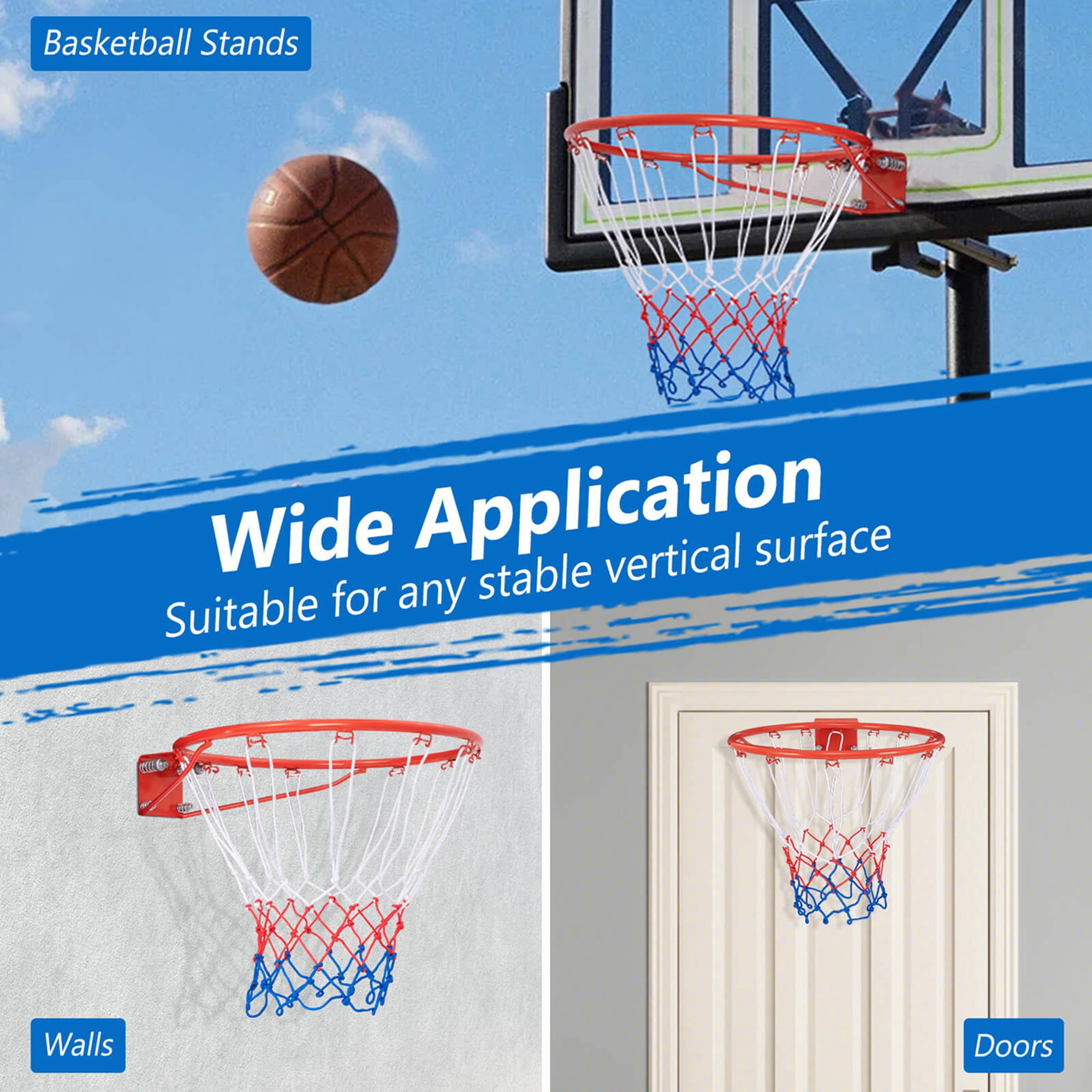 Costway 18" Basketball Rim Wall Door Mounted Basketball Hoop with All Weather Net Orange