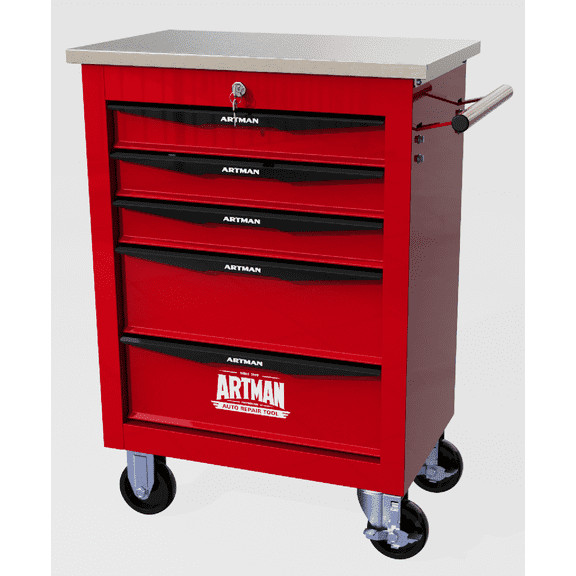 Noaman 5-Drawer Rolling Tool Cart with Wheels, 22.28x13.58x30.71 Inch Multifunctional Metal Tool Storage for Garage/Workshop, Stainless Steel Roof, Red & Black