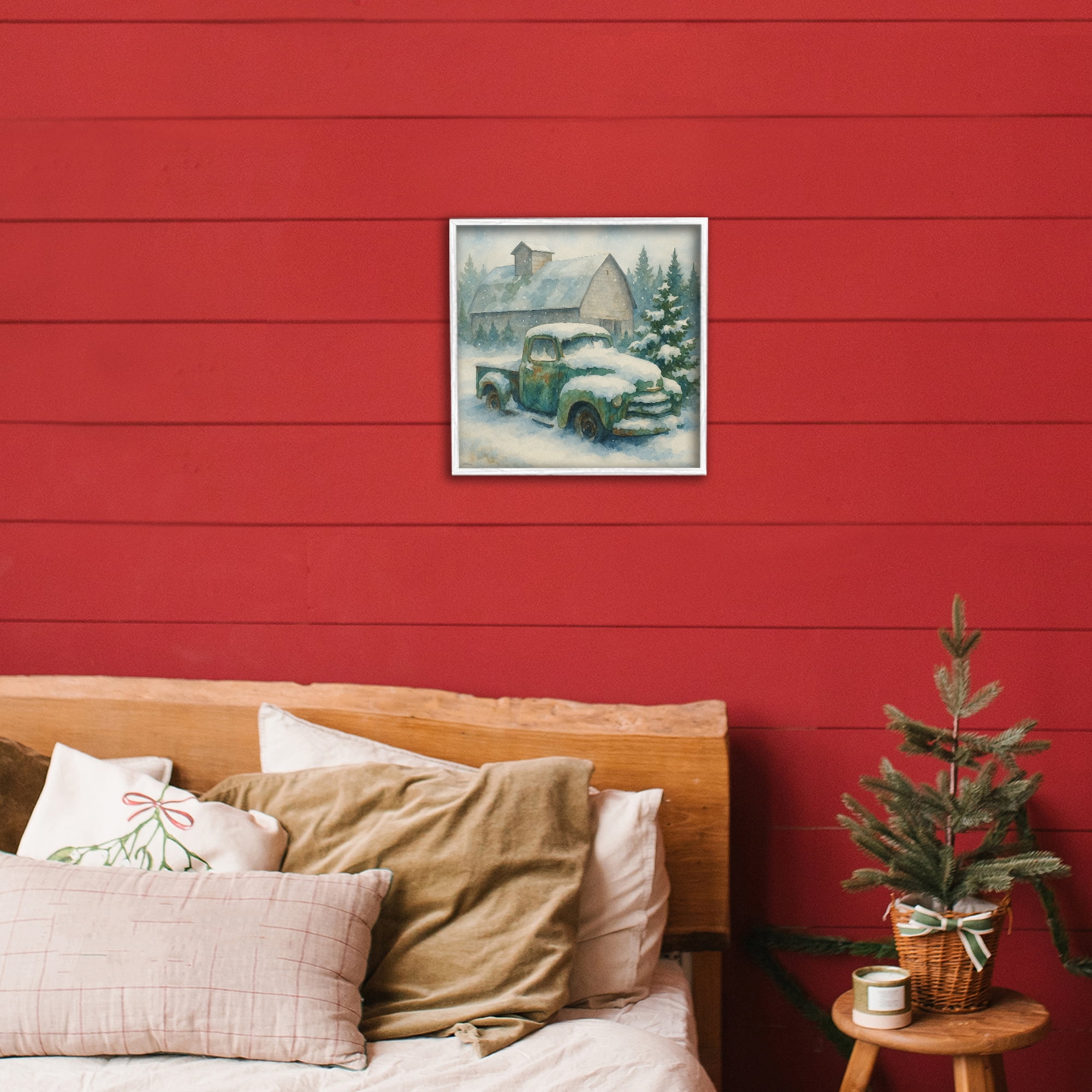 Stupell Industries Nostalgic Winter Farm Truck White Framed Giclee Art, design by Antony Smith