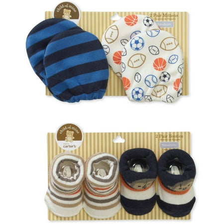Newborn Boys' 2pk Mittens and Keepsake Sock Set