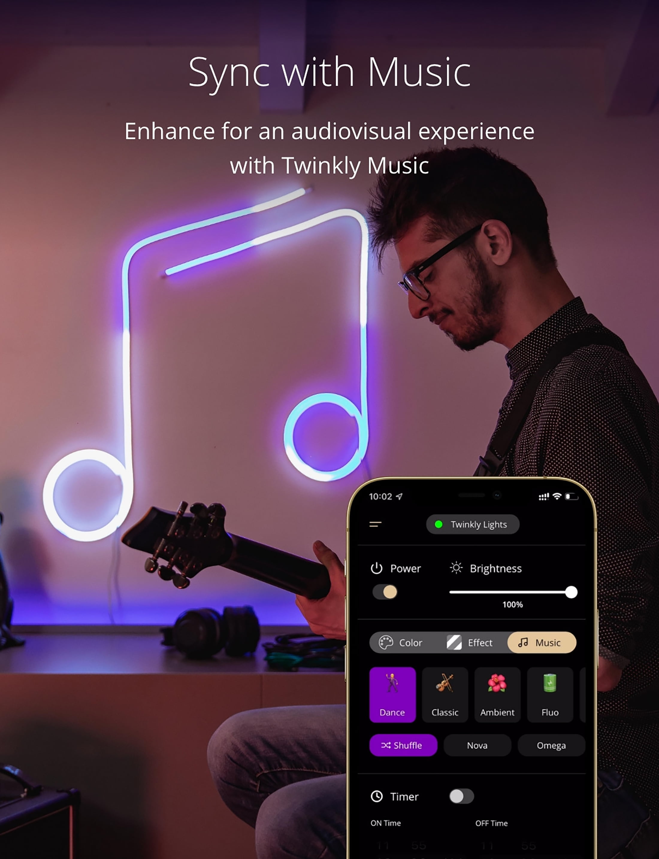 Twinkly Flex – App-Controlled Flexible Multicolor Light Tube with RGB LEDs, 6.5 feet, White Wire, One unit