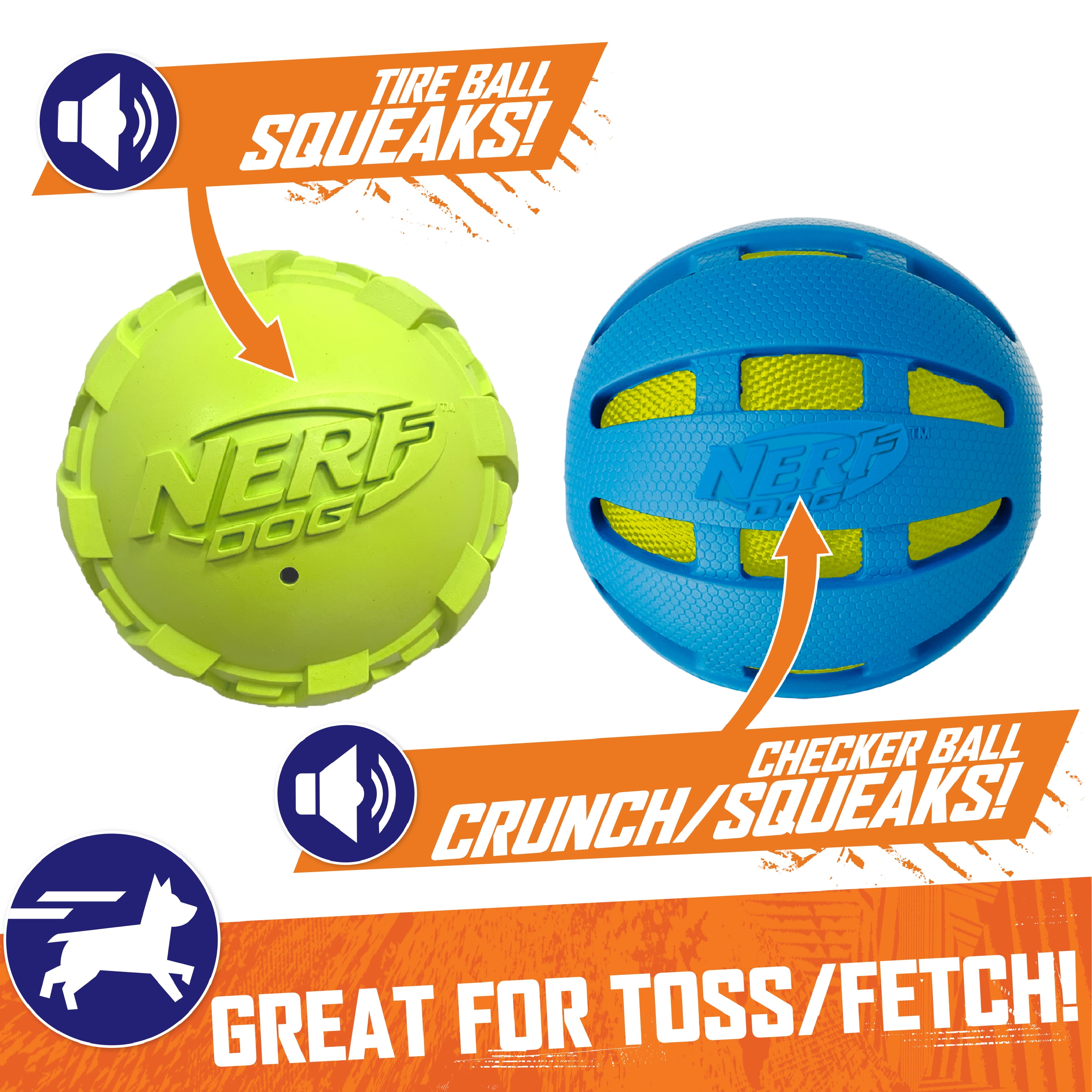 Nerf Dog Large Squeak or Crunch Ball Toy - Perfect for Medium and Large Dogs (Assorted)