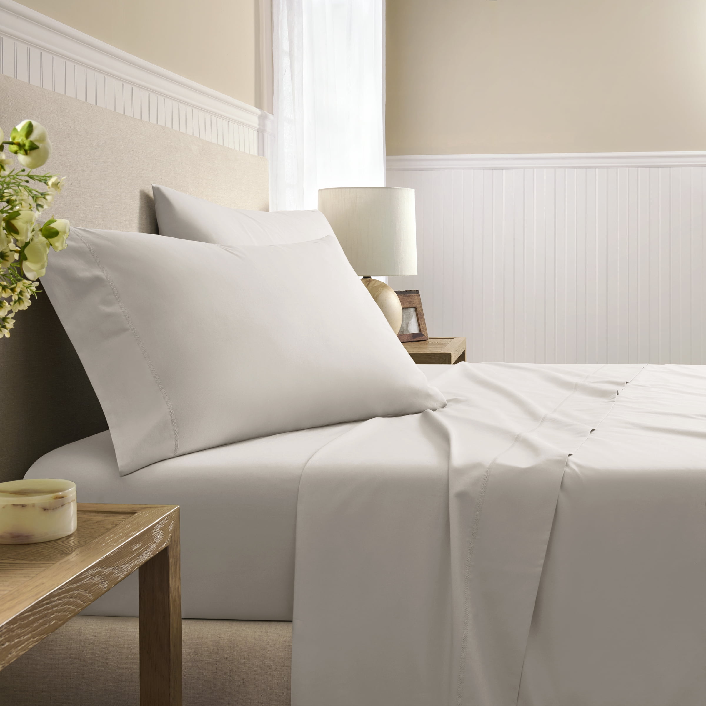 Wamsutta 1846 400 Thread Count Gardenia Egyptian Giza Cotton Percale Pillow Cases, Queen (2 Count)