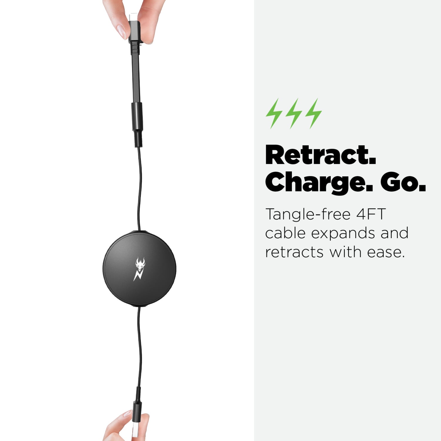 MyBat Pro PowerLines 3-in-1 Retractable Charging Cable - 4FT - Black