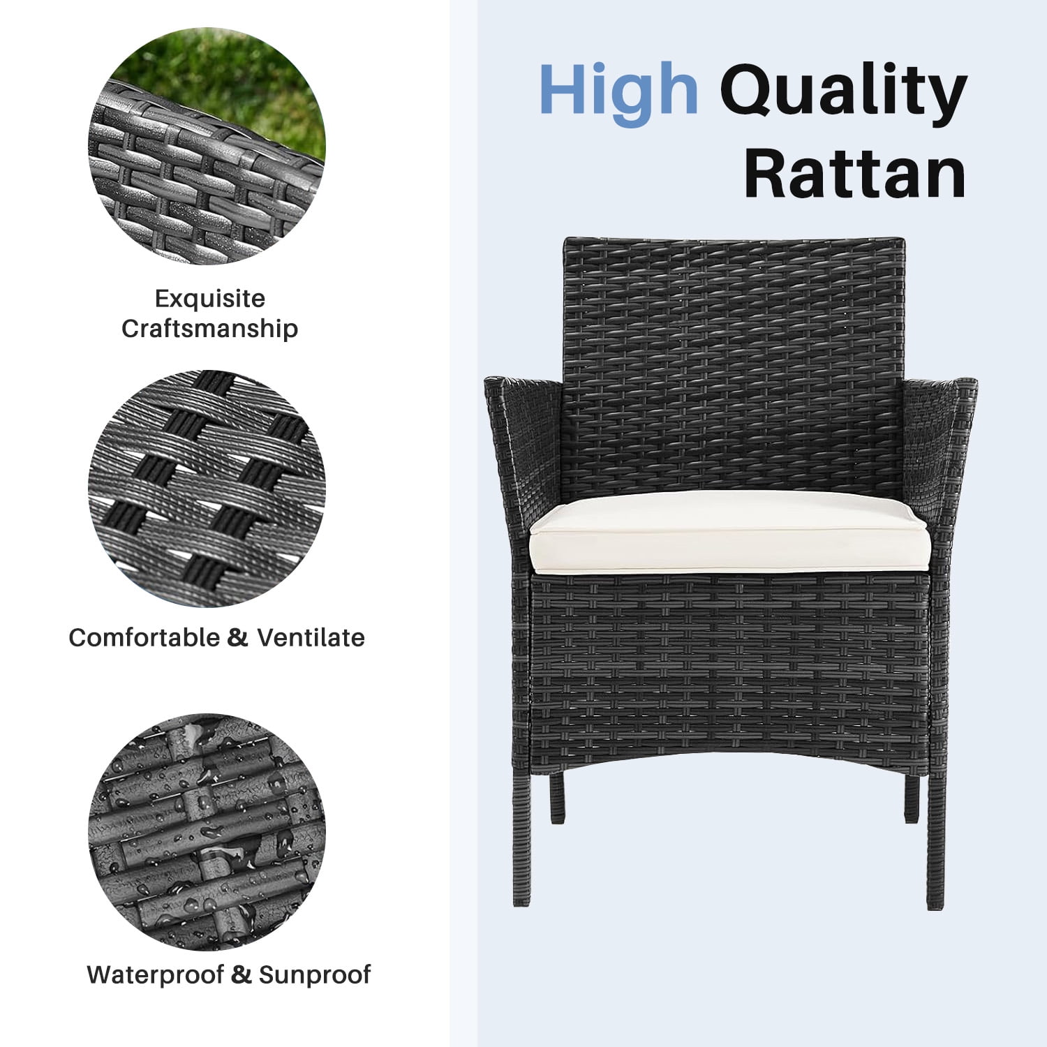 Simenmax Patio Furniture Set 4 Pieces, Outdoor Wicker Furniture with Coffee Table, Modern Rattan Patio Chairs Conversation Sets with Sofa for Garden, Terrace, Porch, Balconies, Lawns,Black