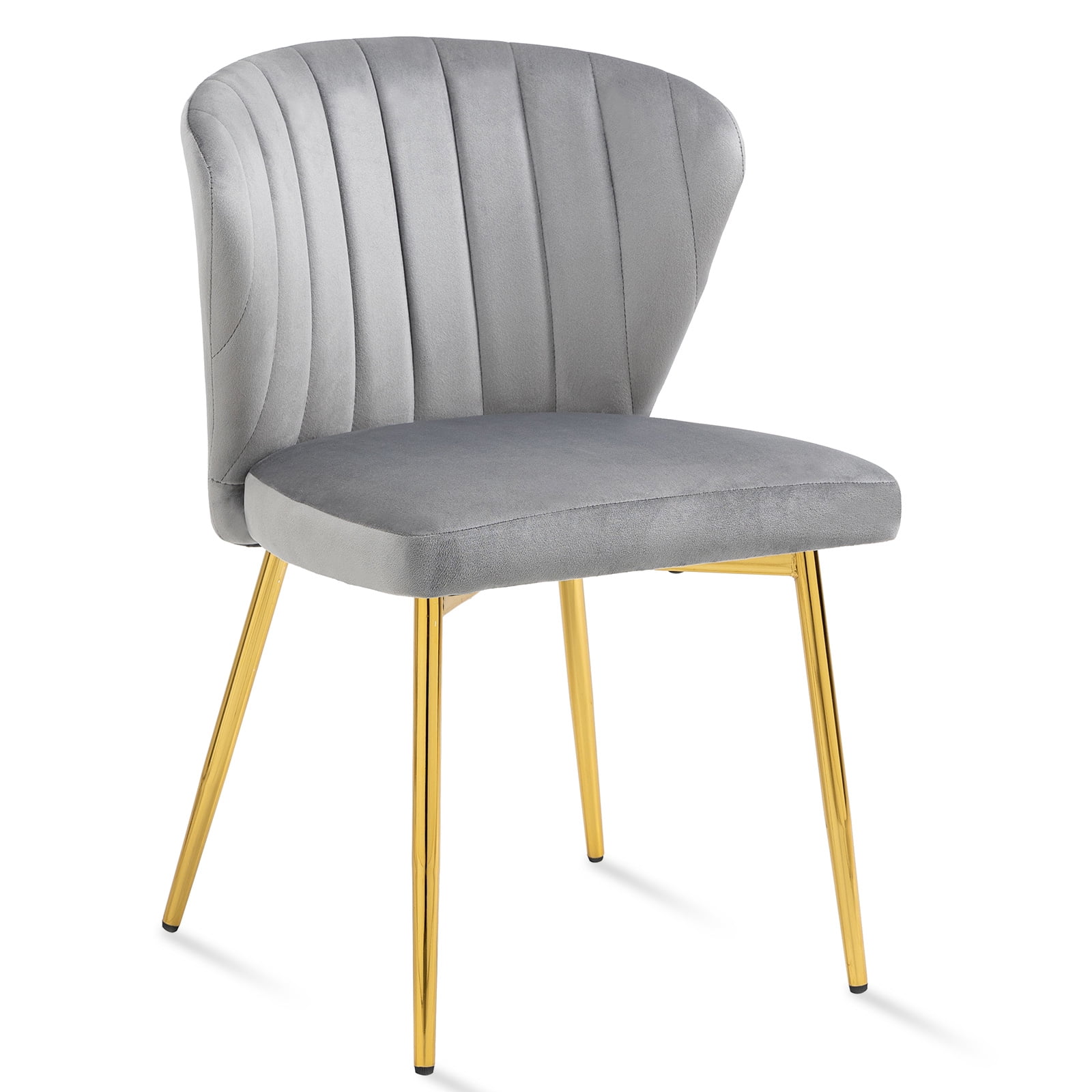 MOJAY Modern Velvet Dining Chair Set of 2 with Tufted Backrest and Golden Legs, Gray