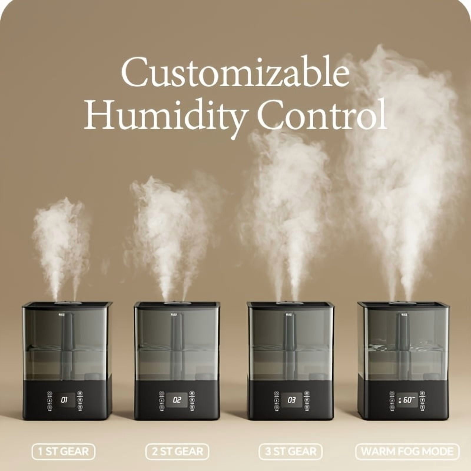 7L/1.85Gal Home Humidifier - 60H Runtime, Top-Fill, 360° Nozzle, Dual Mist, Aroma Diffuser, Baby/Office
