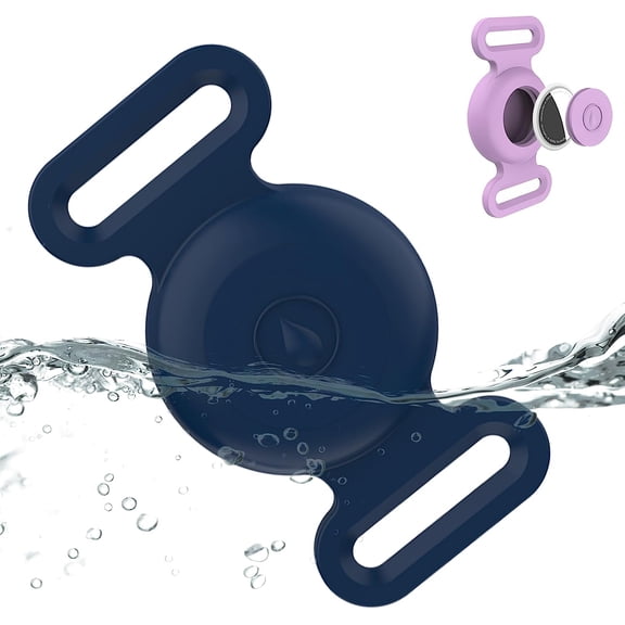 Waterproof Airtag Dog Collar Holder Compatible with Apple AirTag, Silicone Waterproof Air Tag Case for Dog Collar, Anti-Lost AirTag Holder for Pet Cat Dog GPS Tracker (Navy)