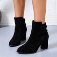 thumbnail image 3 of Women's Retro Suede Ankle Boots Almond Toe Chunky Block Heel Back Zipper Short Booties for Business Work, 3 of 8
