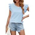 thumbnail image 2 of Womens Casual Tops for Women Crewneck Ruffle Short Sleeve Blouses Blue XL, 2 of 9