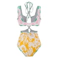 thumbnail image 5 of IBTOM CASTLE Women's 3 Pieces Swimsuit Floral Printed Bikini Set Bathing Suit with Cover up Beach Skirt Sarong Beachwear S Yellow Straps, 5 of 8
