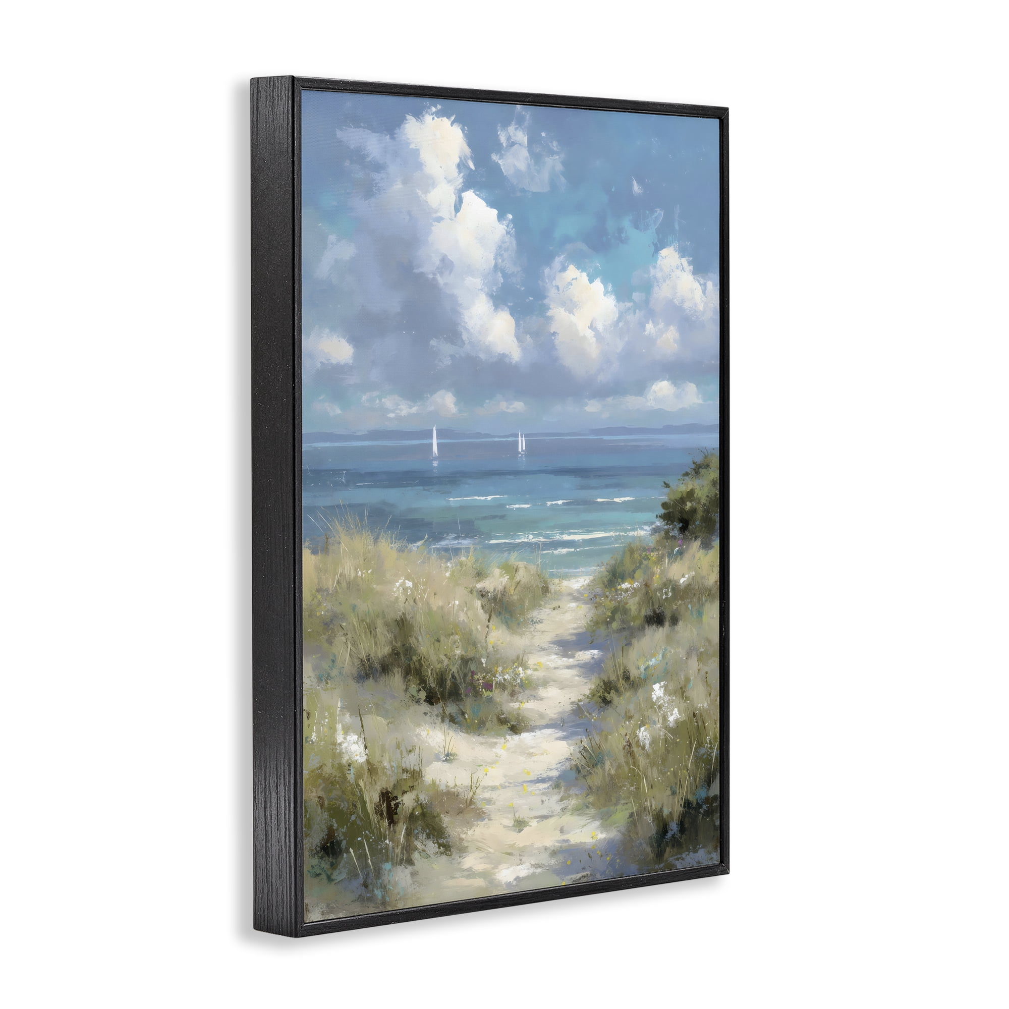 Stupell Industries Impressionist Clouds over Beach Path Black Framed Giclee Art, design by Petal Prints Design